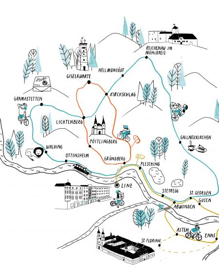 Illustration einer Landkarte Oberösterreichs